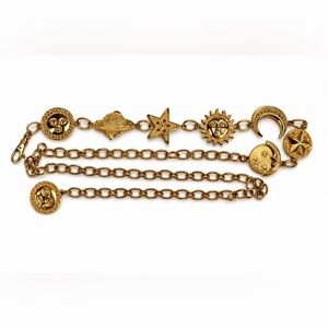 Vintage Celestial Sun Moon Star Gold Tone Chain Belt